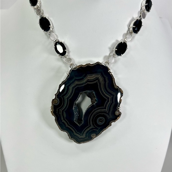 Massive Black 925 Solar Quartz Necklace ONLY - Picture 1 of 8